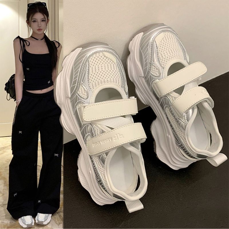 Outdoor Sport Outfit - Metalik Gümüş Hollow Out Platform Sandalet