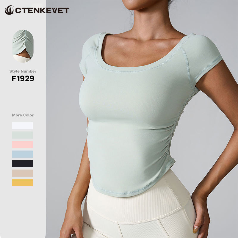 Outdoor Sport Outfit - Ctenkevet Sıkı Atletik Kısa Kollu Kadın